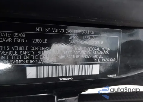 2008 Volvo S40 2.4I z USA, uszkodzony, nr VIN YV1MS390182407710